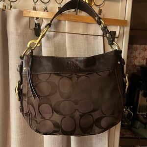 Coach Brown Hobo Shoulder Bag with Signature Monogram